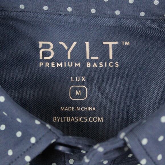 Bylt Polo Men Medium Drop Cut Lux Dotted Blue Wave Frost Performance Casual - Picture 5 of 10